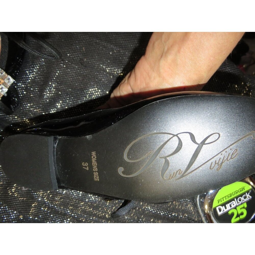 MARY JANE BLACK PATENT RHINESTONE EMBELLISHED BUCKLE LOLITA LOAFERS FLATS SZ 7 - Picture 7 of 10